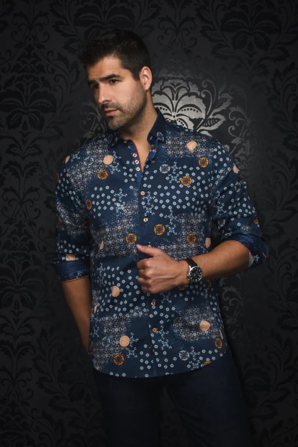Floriani | Navy | Orange | Print | Long Sleeved Shirt