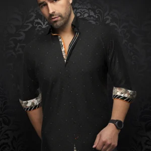 Lanzani | Black | Pin Dot | Long Sleeved Shirt