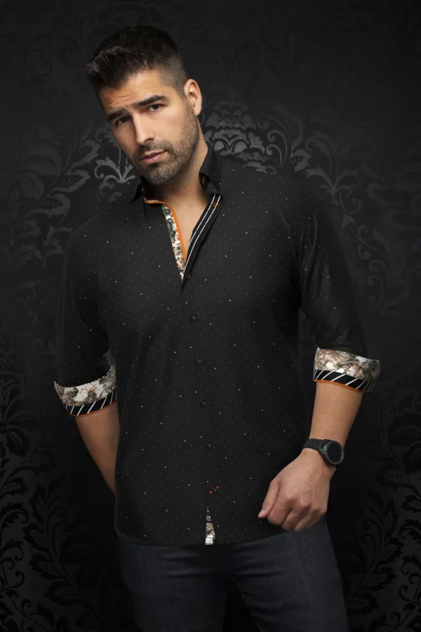 Lanzani | Black | Pin Dot | Long Sleeved Shirt