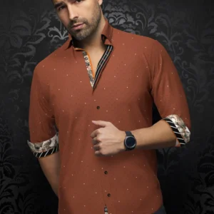 Lanzani | Rust | Pin Dot | Long Sleeved Shirt