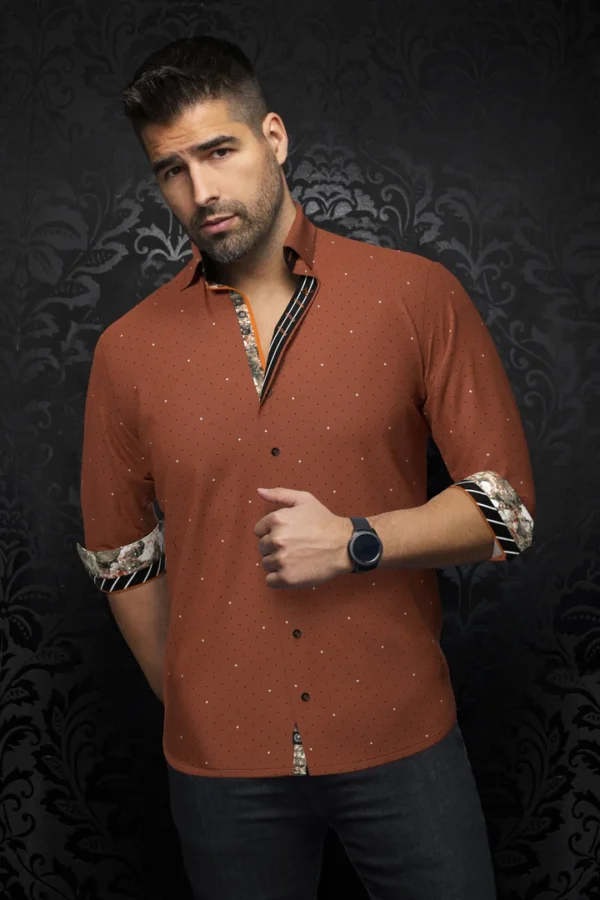 Lanzani | Rust | Pin Dot | Long Sleeved Shirt