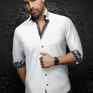 Lanzani | White | Pin Dot | Long Sleeved Shirt