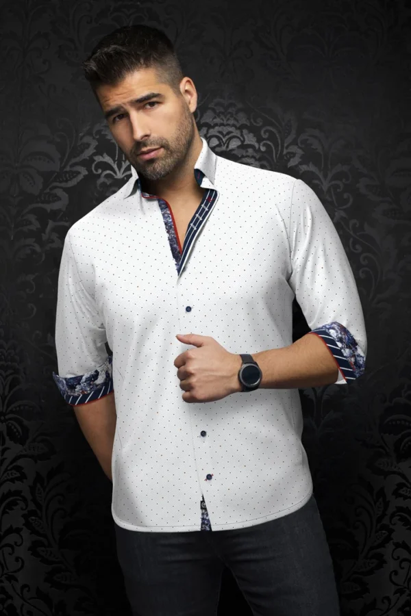 Lanzani | White | Pin Dot | Long Sleeved Shirt