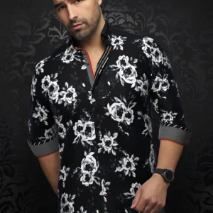 Menotti | Black | White | Floral | Print | Long Sleeved Shirt