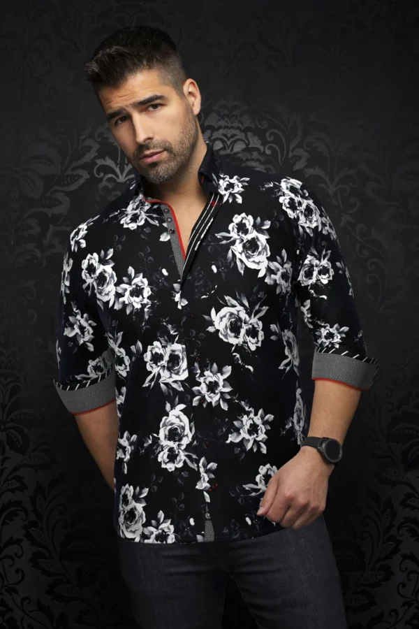 Menotti | Black | White | Floral | Print | Long Sleeved Shirt