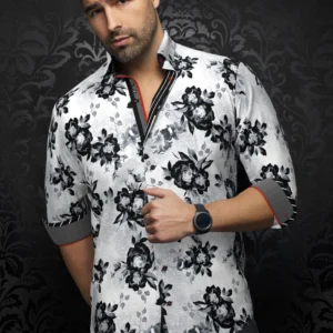 Menotti | White | Black | Floral | Print | Long Sleeved Shirt