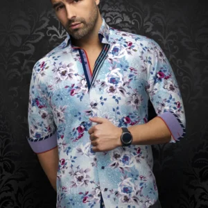 Menotti | Turquoise | White | Print | Long Sleeved Shirt