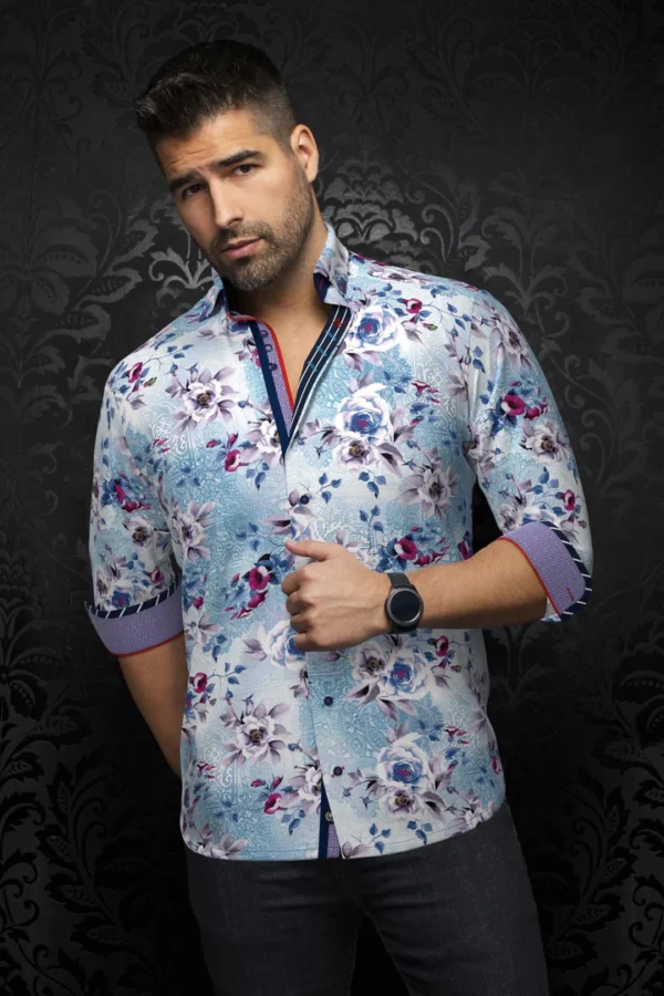 Menotti | Turquoise | White | Print | Long Sleeved Shirt