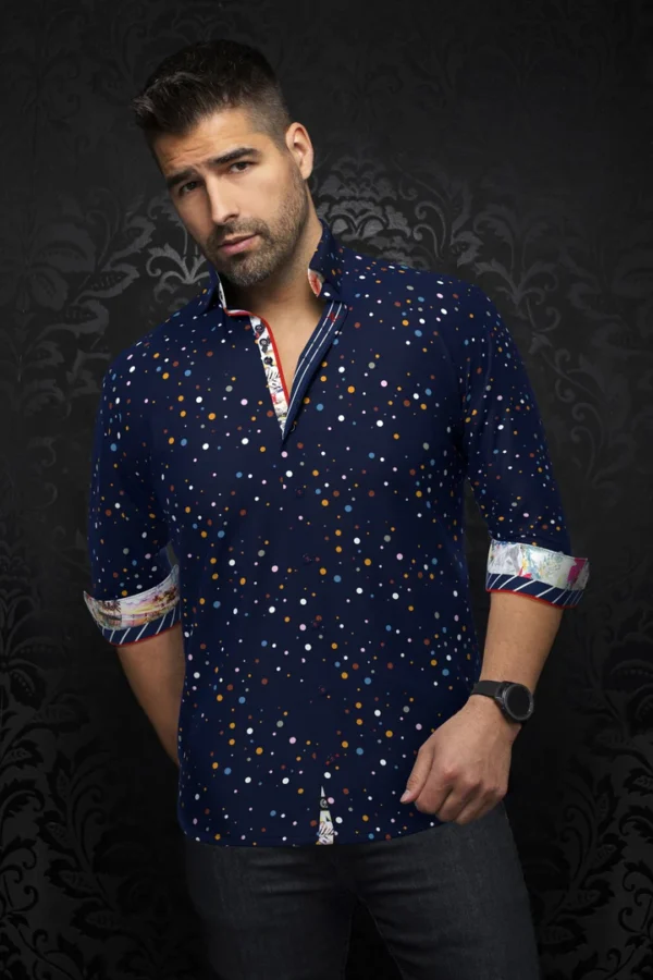 Orion | Navy | Multi Colour | Polka Dot | Long Sleeved Shirt