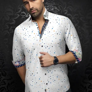 Orion | White | Blue | Polka Dot | Long Sleeved Shirt