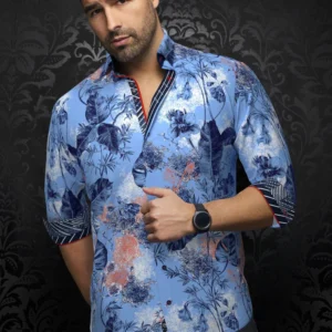 Zane | Cobalt Blue | Floral Print | Long Sleeved Shirt