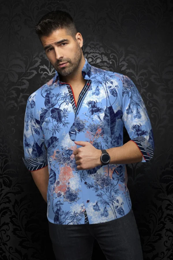 Zane | Cobalt Blue | Floral Print | Long Sleeved Shirt