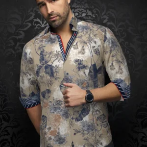 Zane | Stone | Floral Print | Long Sleeved Shirt