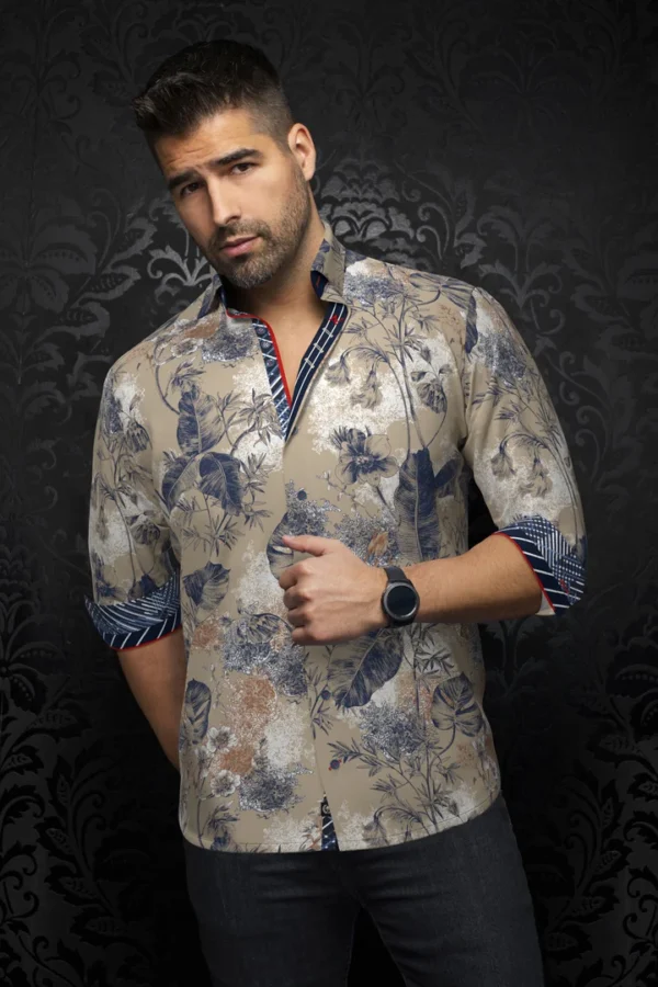 Zane | Stone | Floral Print | Long Sleeved Shirt