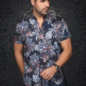 Corrado | Black | Floral Print | Short Sleeved Shirt
