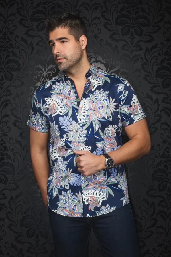 Corrado | Navy | Floral | Short Sleeved Shirt