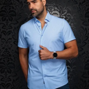 Nylon | Light Blue | Pin Dot | Short Sleeved Shirt