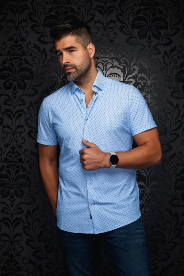 Nylon | Light Blue | Pin Dot | Short Sleeved Shirt
