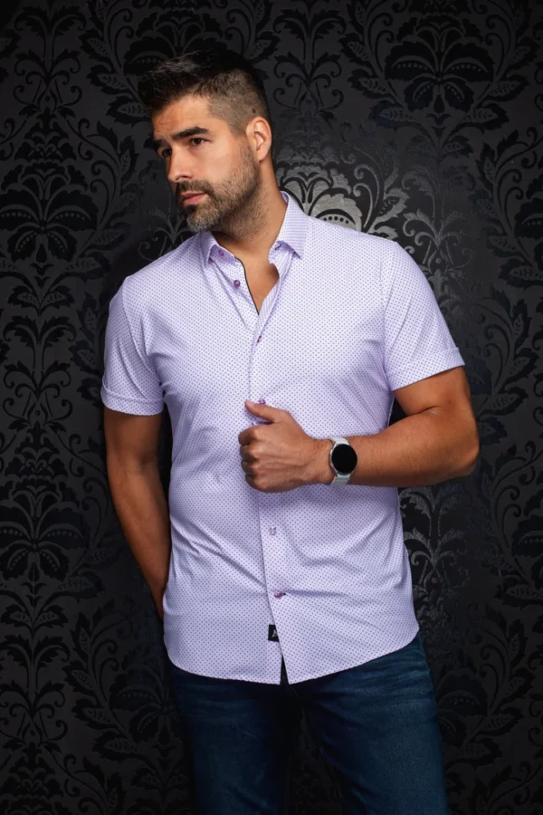 Nylon | Lavender | Pin Dot | Short Sleeved Shirt
