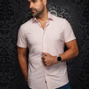 Nylon | Light Orange | Pin Dot | Short Sleeved Shirt
