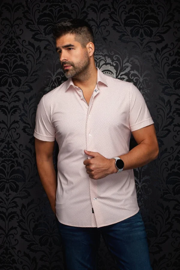 Nylon | Light Orange | Pin Dot | Short Sleeved Shirt