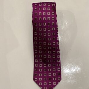 Magenta | White | Olive Green | Square Print | Silk Tie