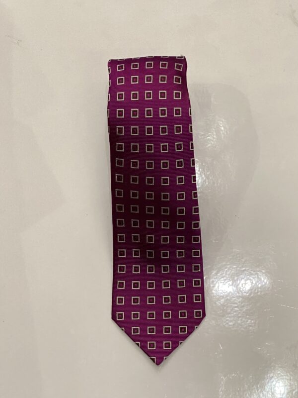 Magenta | White | Olive Green | Square Print | Silk Tie