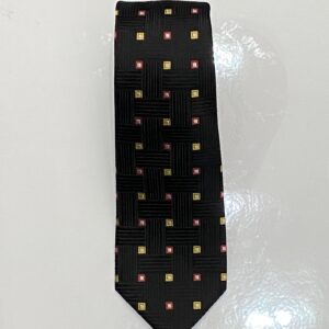 Black | Yellow | Red | Square Print | Silk Tie