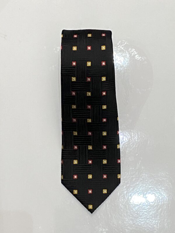 Black | Yellow | Red | Square Print | Silk Tie