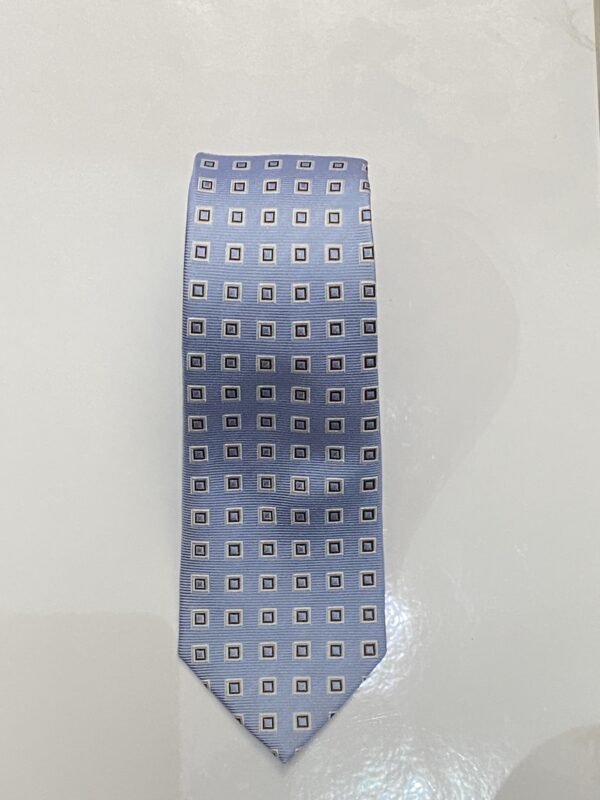 Light Blue | Grey | Square Print | Silk Tie