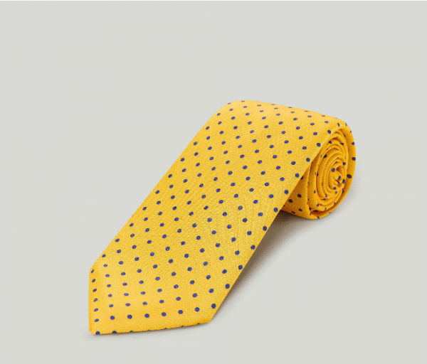 Yellow | Navy | Polka Dot | Print | Silk Tie